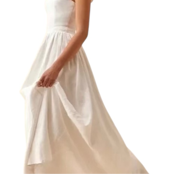 Reformation Vecchio Linen Dress - White Fitted Bodice Tie Back Maxi Dress sz 0